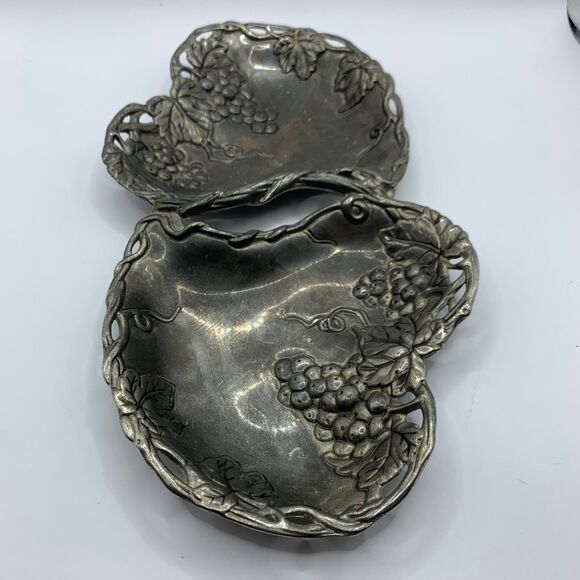 Godinger Dish Silver Art Co Plate Double Heart With Grape Design Plated Serving - Picture 6 of 13